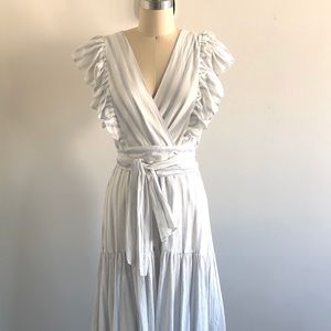 Rebecca Taylor Stripe Ruffle Midi Dress